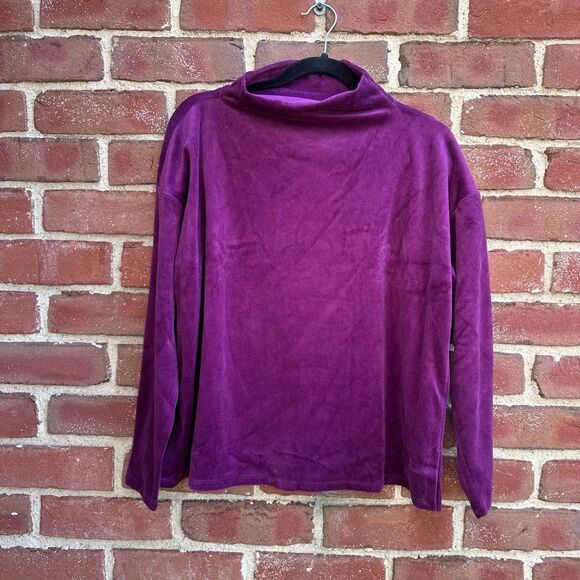 Eileen Fisher $148 Velour Funnel Neck Boxy Top PL NEW - Picture 1 of 11